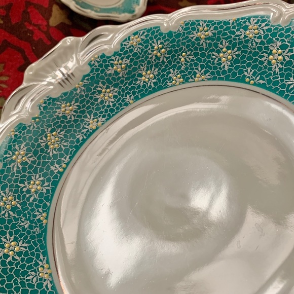 Vintage Porcelain Dessert Plate 4 Petite Dishes Germany Fancy Aqua Cottagecore - Picture 4 of 12